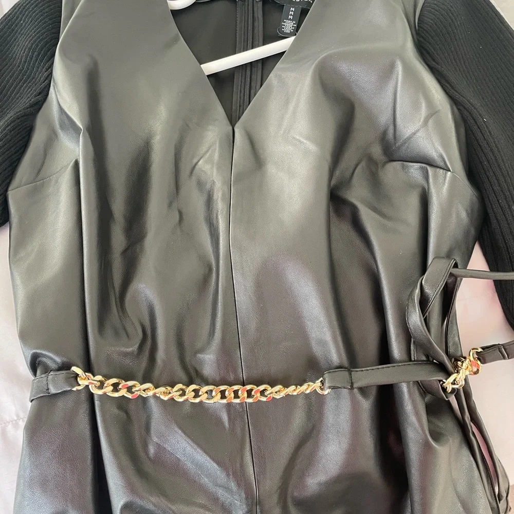Halston black faux leather dress mixed media. brand new without tags. - Picture 7 of 9
